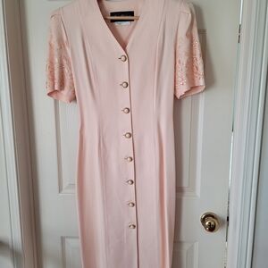 Vintage  Button-Front Midi Dress in Blushing Peach colour